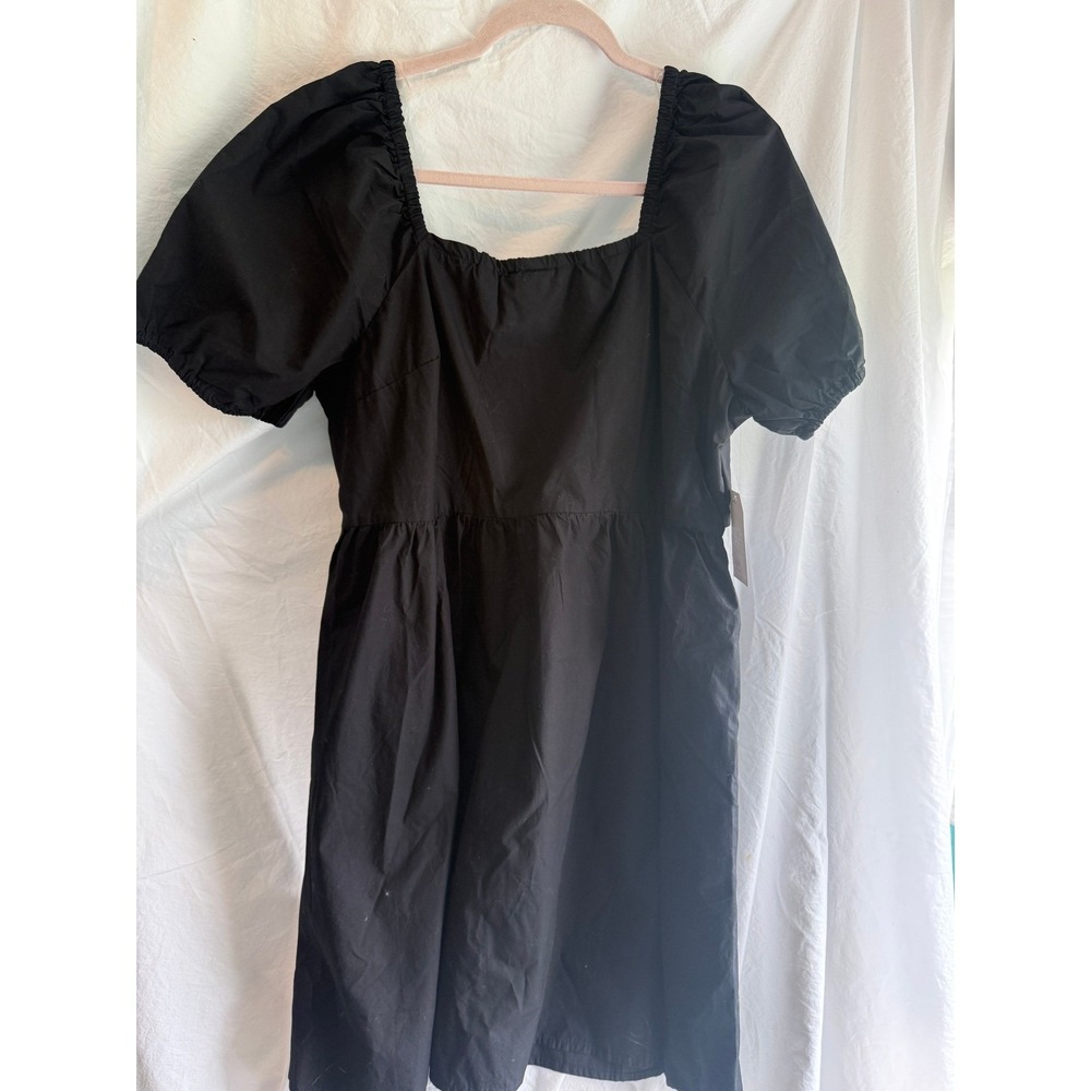 Time and Tru Black Puff Sleeve Mini Dress Square Neck Tie Back XL 16-18 NWT